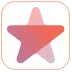 A five-pointed star icon with a gradient color from pink to purple, outlined by a rounded square with an orange border on a white background.