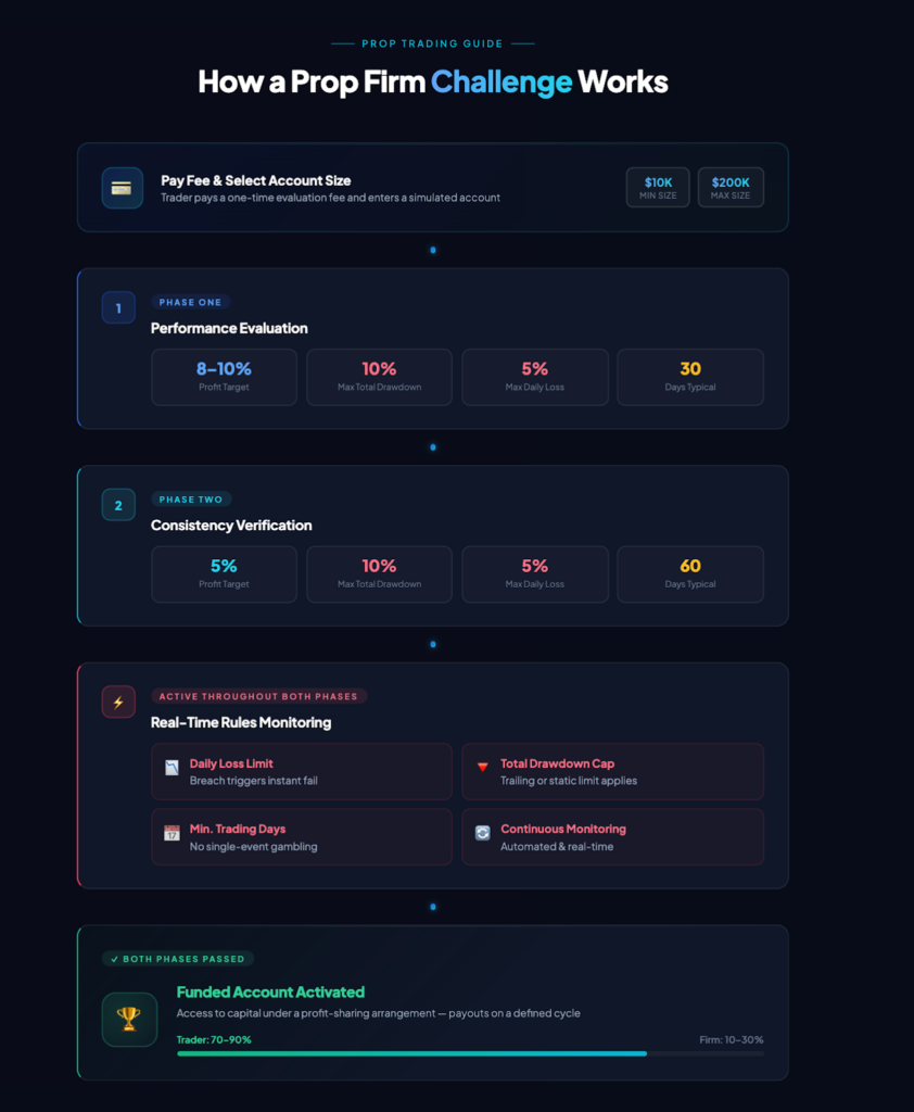 CFD iş modelini değerlendirme, doğrulama, izleme ve hesap finansmanı aşamalarında istatistikler ve zaman çizelgeleri ile vurgulayan, bir destek firması mücadelesinin nasıl çalıştığına dair adımları açıklayan infografik.