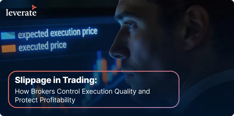 A person looks at trading charts and the terms "expected execution price" and "executed price," illustrating slippage in trading, broker strategies for execution quality, and trader lifecycle management.