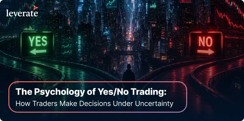 A person stands at a forked road in a city at night, facing illuminated "YES" and "NO" signs, symbolizing decision-making and the challenges like slippage in trading.