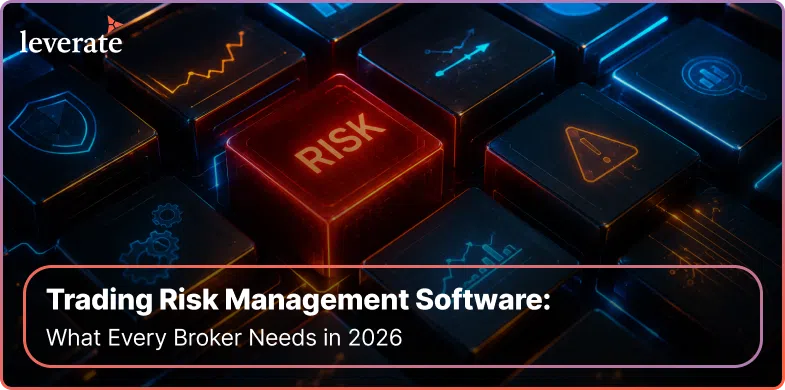 Close-up of a computer keyboard with a glowing red "RISK" key, surrounded by icons, and text about advanced trading risk management software for brokers in 2026, highlighting the importance of integrating cutting-edge forex CRM solutions to enhance security and streamline operations.